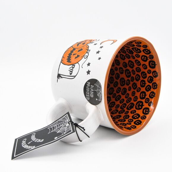 Halloween Pumpkin Mug, 23oz White Ceramic Mug w/ Black Cat Graveyard Design, New - Picture 7 of 10